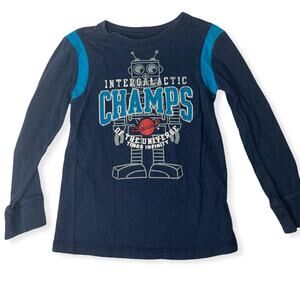 Kids R Us navy blue white print robot long sleeve tee shirt 5t